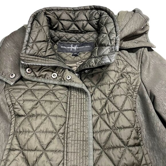 Marc New York Quilted Olive Green Hooded Coat Women's S Small - Picture 5 of 14